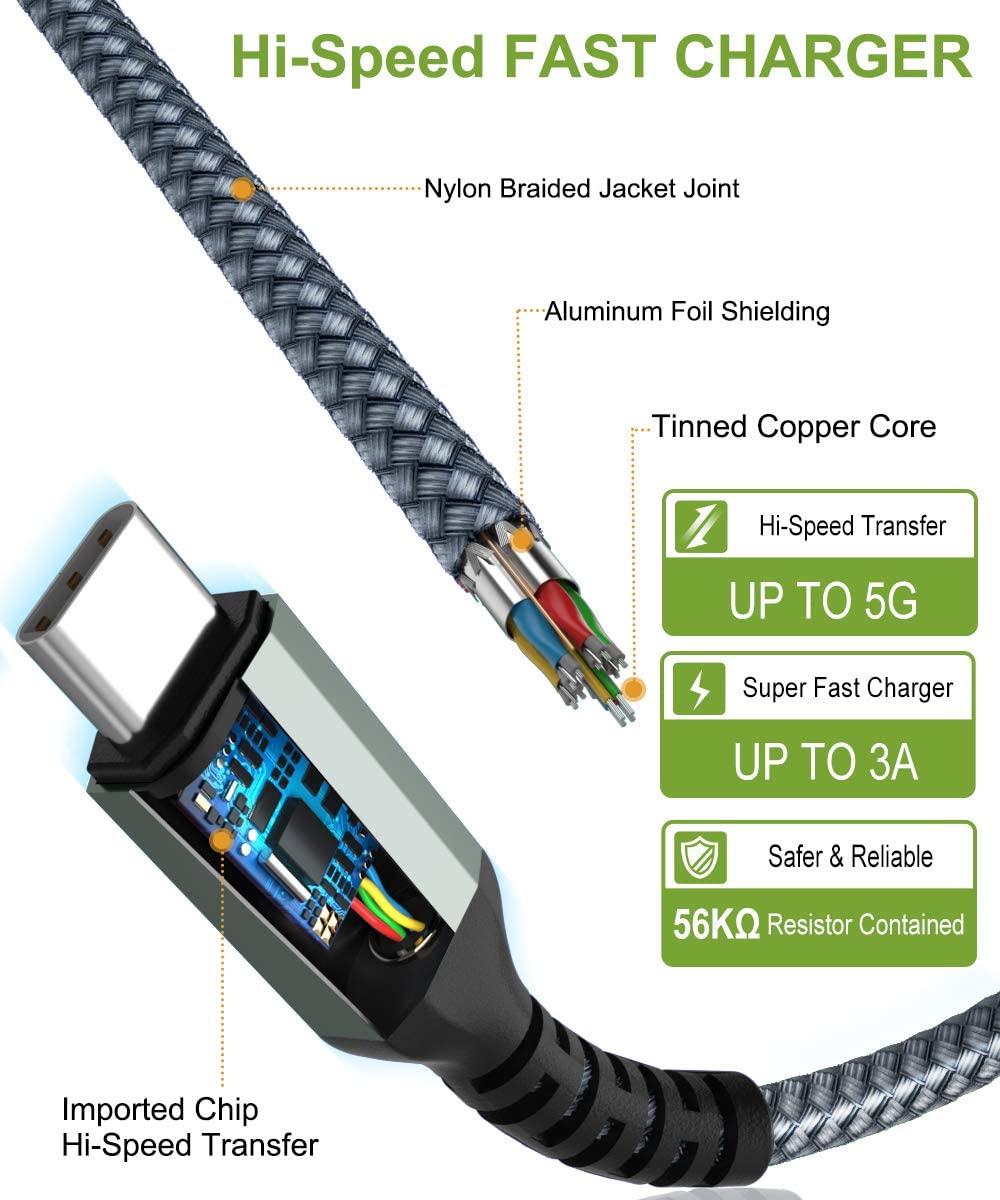 BrexLink USB 3.0 Type C Cable, USB C to USB A Charger Cable (2m 2-Pack) Charging for Samsung Galaxy S10 S9 S8 A3 A5 Note 8 9 10, Huawei P10 P9 P20 Pro, Google Pixel, LG V30 G6 (Grey) BrexLink USB 3.0 Type C Cable, USB C to USB A Charger Cable (2m 2-Pack) Charging for Samsung Galaxy S10 S9 S8 A3 A5 Note 8 9 10, Huawei P10 P9 P20 Pro, Google Pixel, LG V30 G6 (Grey)